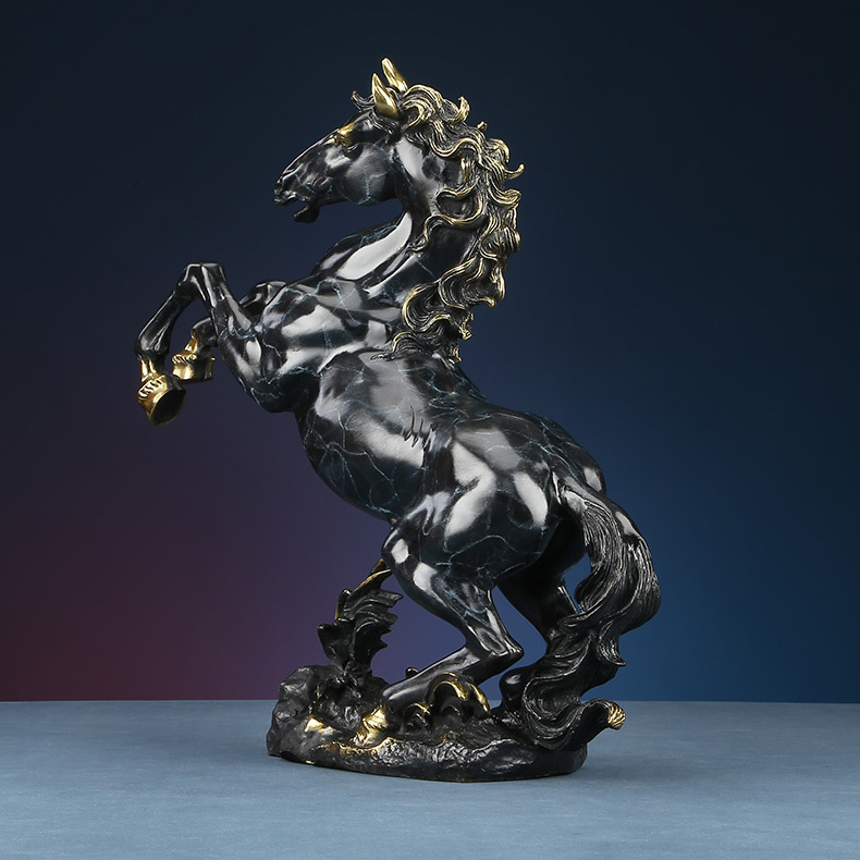 Back view of the blue brass horse feng shui figurine