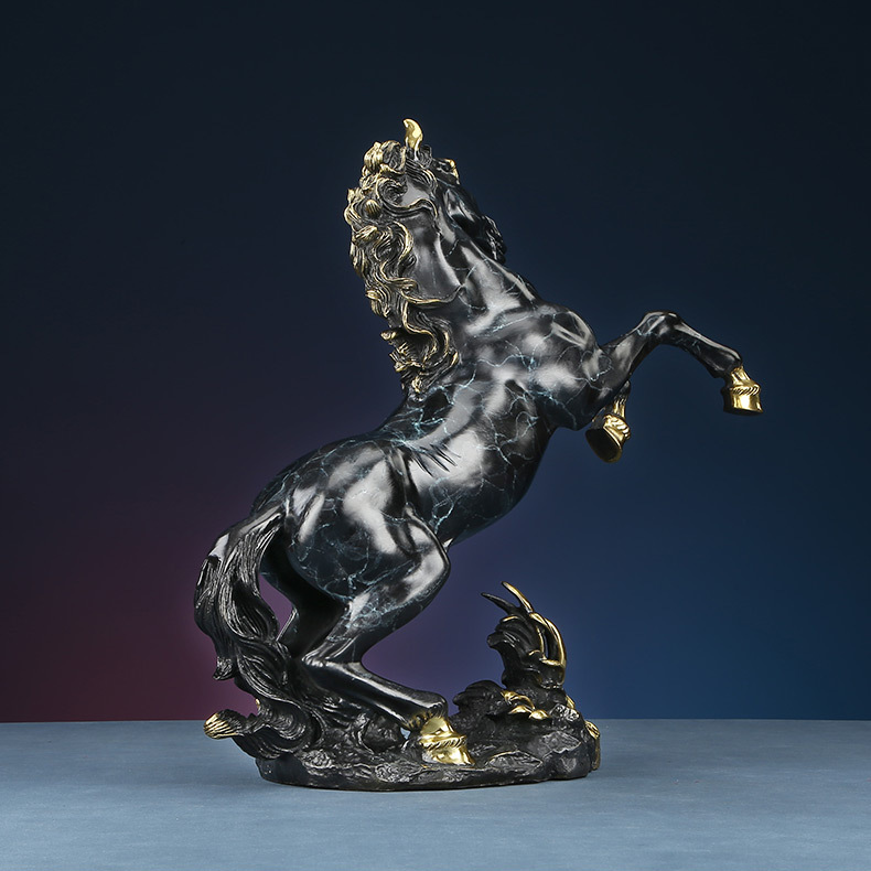 Close-up details of the blue brass horse feng shui figurine