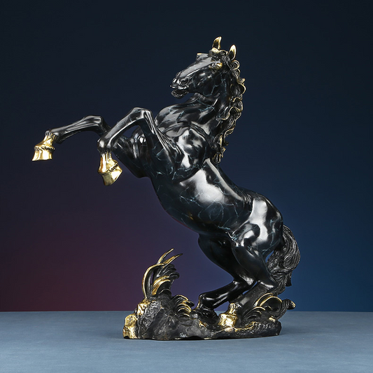 Front view of the blue brass horse feng shui figurine