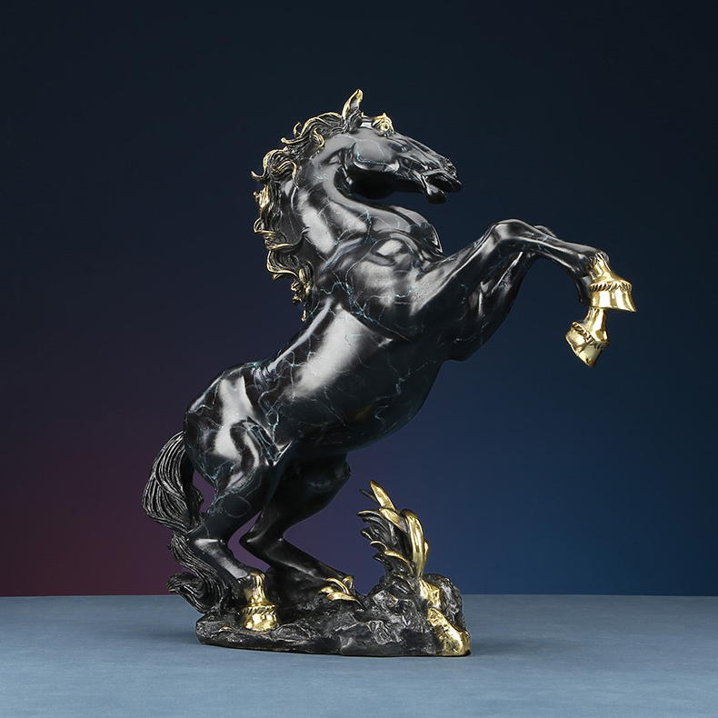 Side view of the blue brass horse feng shui figurine