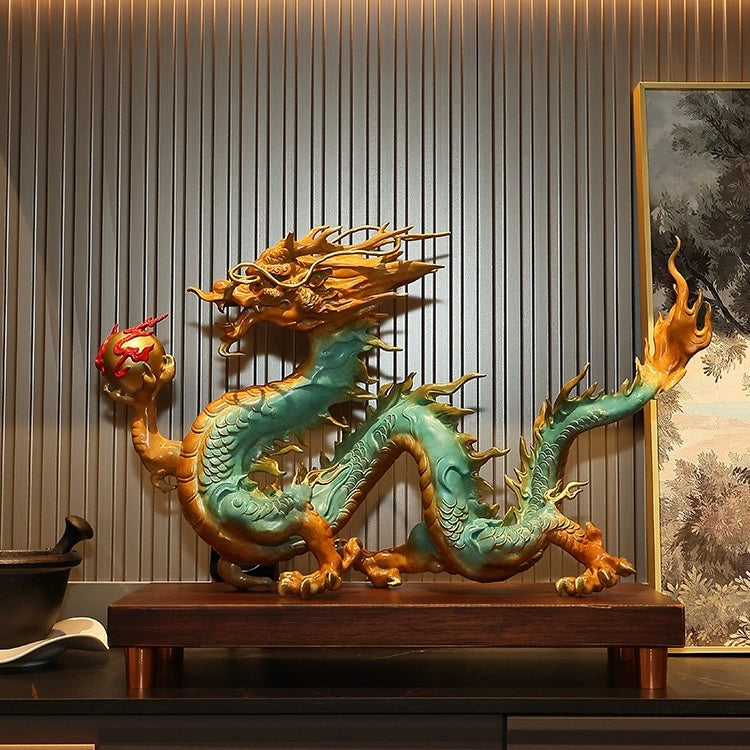 Right side view of the Chinese dragon statue, emphasizing its majestic pose and craftsmanship.