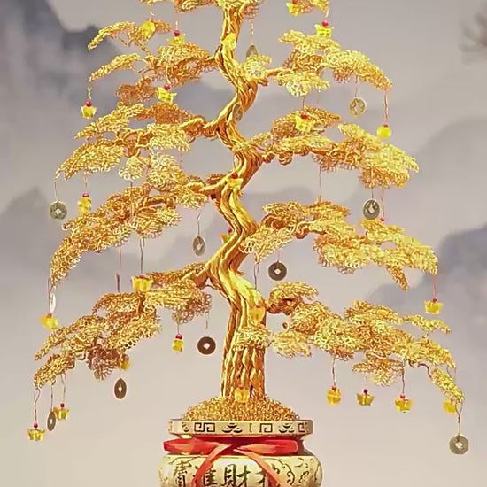 360-Degree Rotating View of the Golden Money Tree Feng Shui Ornament