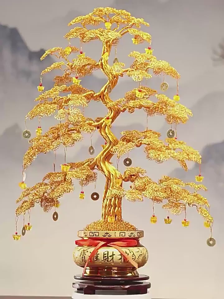 360-Degree Rotating View of the Golden Money Tree Feng Shui Ornament